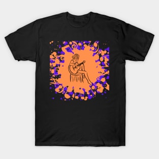 Girl Playing Guitar - Color Spilled Abstract Graphic for Music Lovers T-Shirt